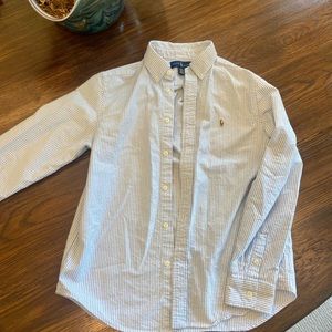 Ralph Lauren polo long sleeve Oxford blue white stripe, youth boys - 14/16